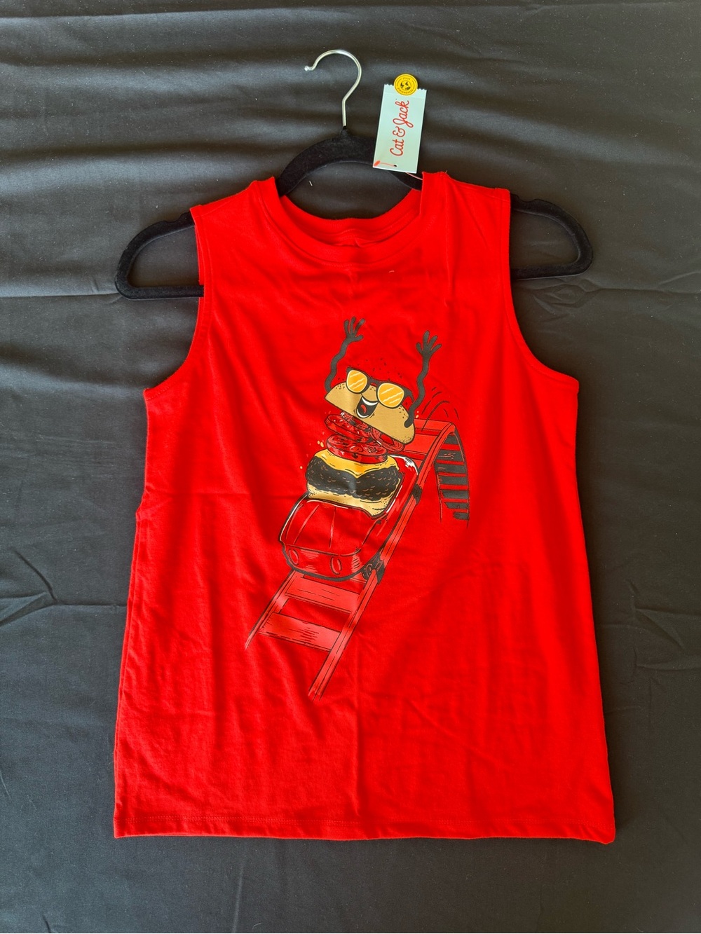 NWT Cat & Jack Kids Red Roller Coaster Cheeseburger Tank Top Size L (10/12)